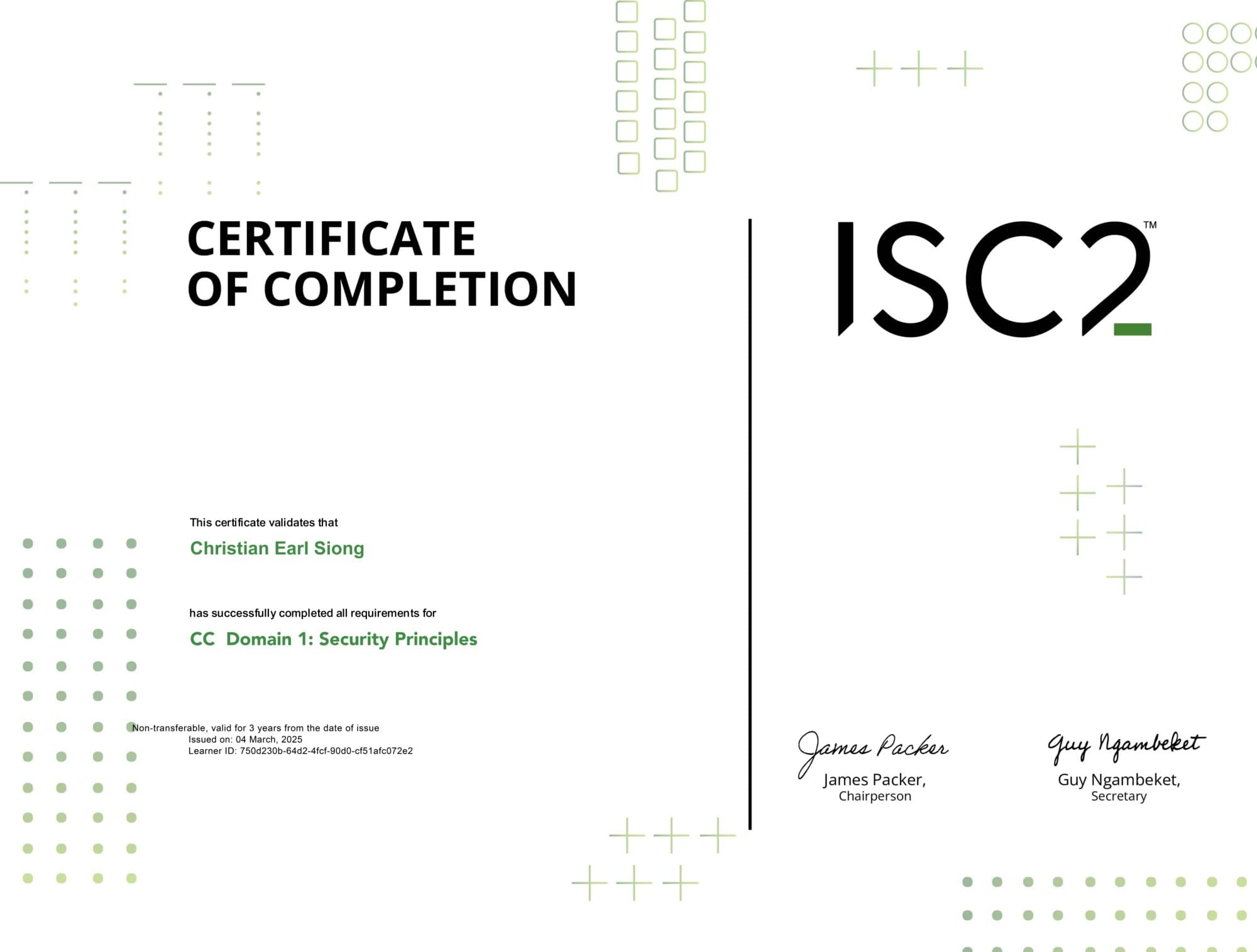 CC Domain 1: Security Principles certificate