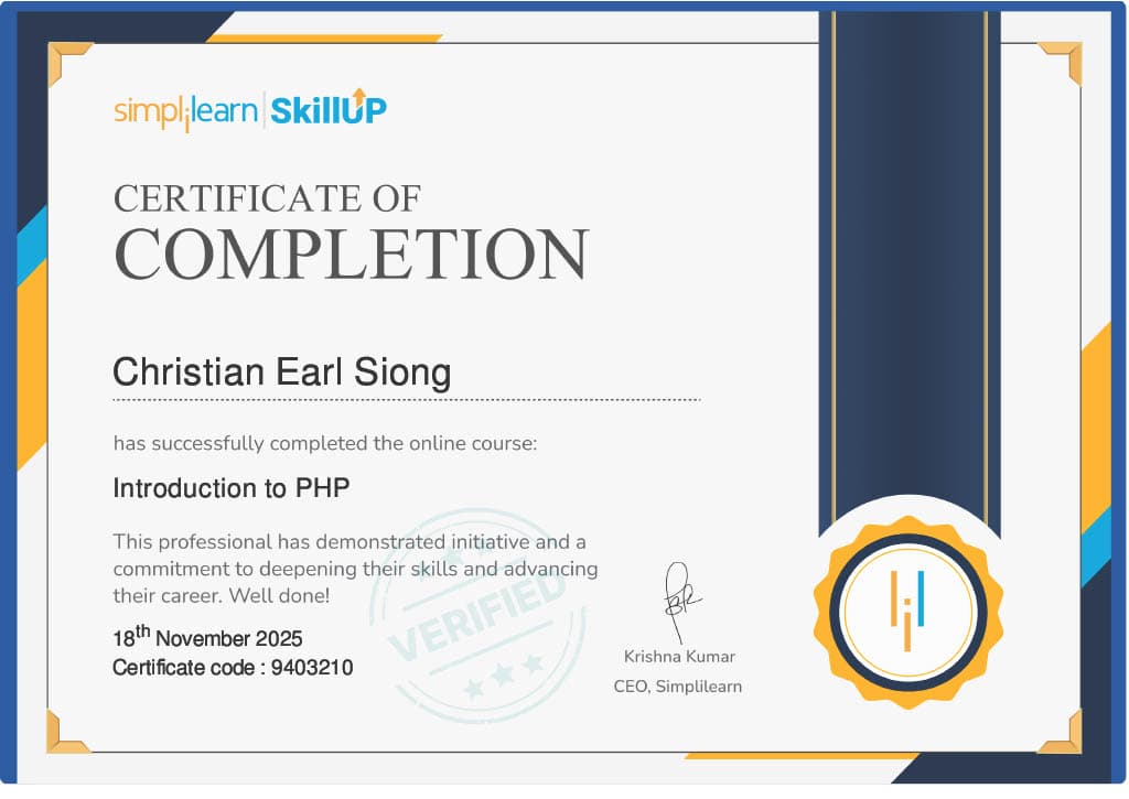 Introduction to PHP certificate